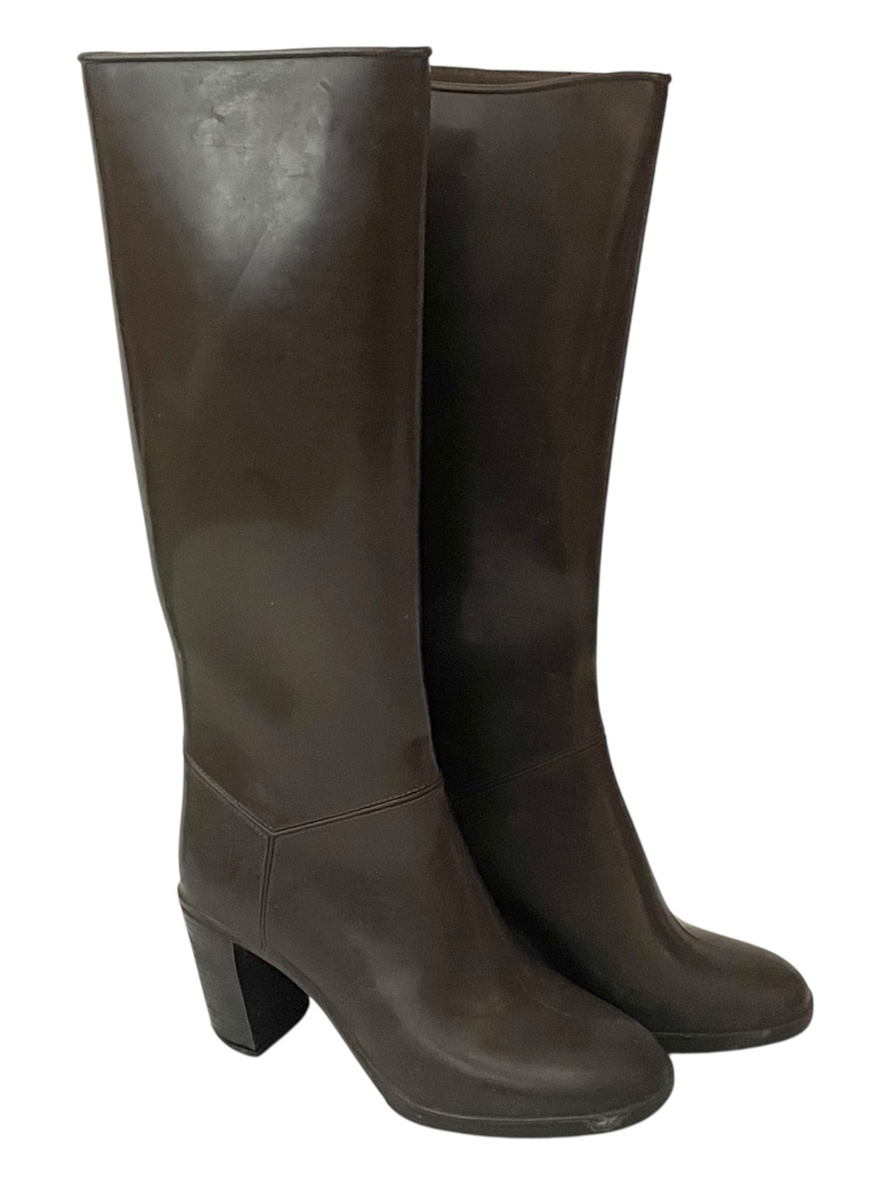 70s Liza Ricon Wellies, Italian Rubber Heeled Tall Rain Boots, 38 XNarrow Calf